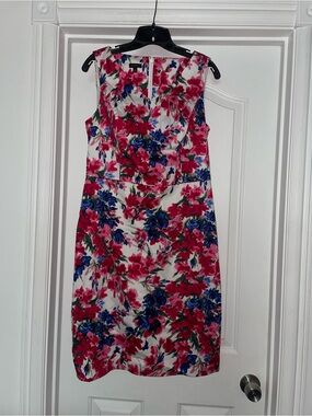 TALBOTS Woman White Floral Cotton Dress Fully Lined Sz 8